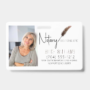Tarjeta De Identificación Modern Brown & White Notary Photo Business