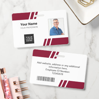 Tarjeta De Identificación Modern Burgundy Custom Employee ID Badge