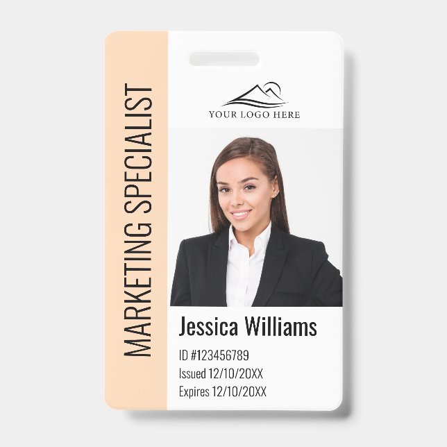Tarjeta De Identificación Modern Company Employee Photo Logo Name Peach ID (Parte frontal)