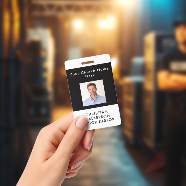 Tarjeta De Identificación Modern Custom Black Photo ID Church Pastor (Concierto)