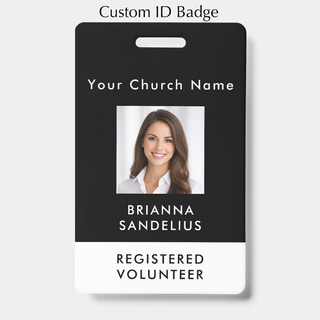 Tarjeta De Identificación Modern Custom Black Photo ID Church Volunteer (Personalize this modern photo ID badge. Great for church volunteers or staff.
)