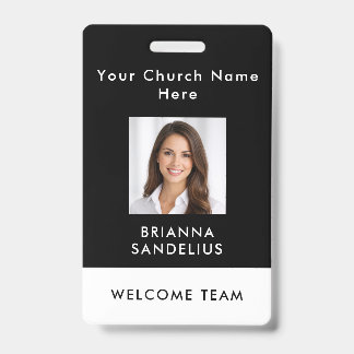 Tarjeta De Identificación Modern Custom Black Photo ID Church Volunteer