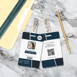 Tarjeta De Identificación Modern Dark Teal Professional Employee Photo ID