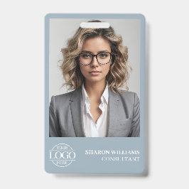 Tarjeta De Identificación Modern Dusty Blue Employee Photo Company Logo