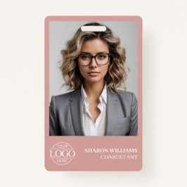 Tarjeta De Identificación Modern Dusty Rose Personalized Employee Photo Logo