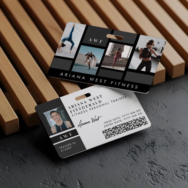 Tarjeta De Identificación Modern Four Photo Collage Personal Trainer Fitness (Modern Four Photo Collage Personal Trainer Fitness Badge)