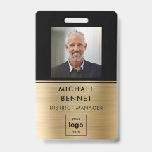 Modern Gold Black Employee Photo ID Badge