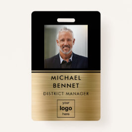Tarjeta De Identificación Modern Gold Black Employee Photo ID Badge