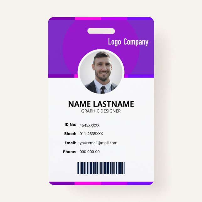 Tarjeta De Identificación Modern ID Identification Card Photo Badge (Anverso)