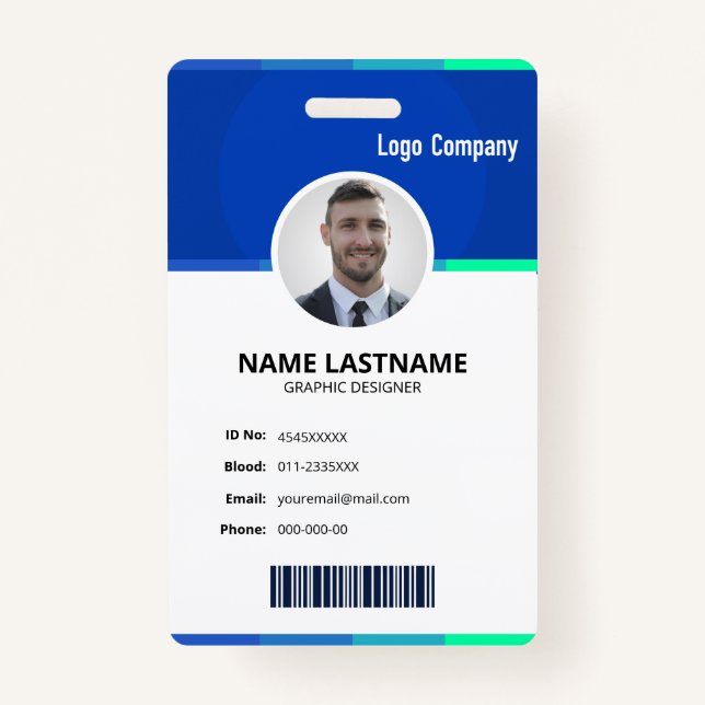 Tarjeta De Identificación Modern ID Identification Card Photo Badge (Anverso)