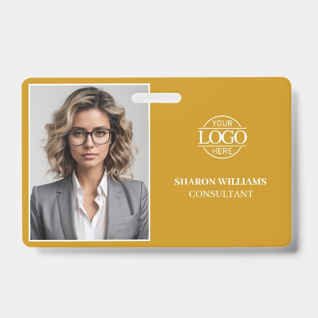 Tarjeta De Identificación Modern Mustard Minimal Company Employee Photo (Parte frontal)