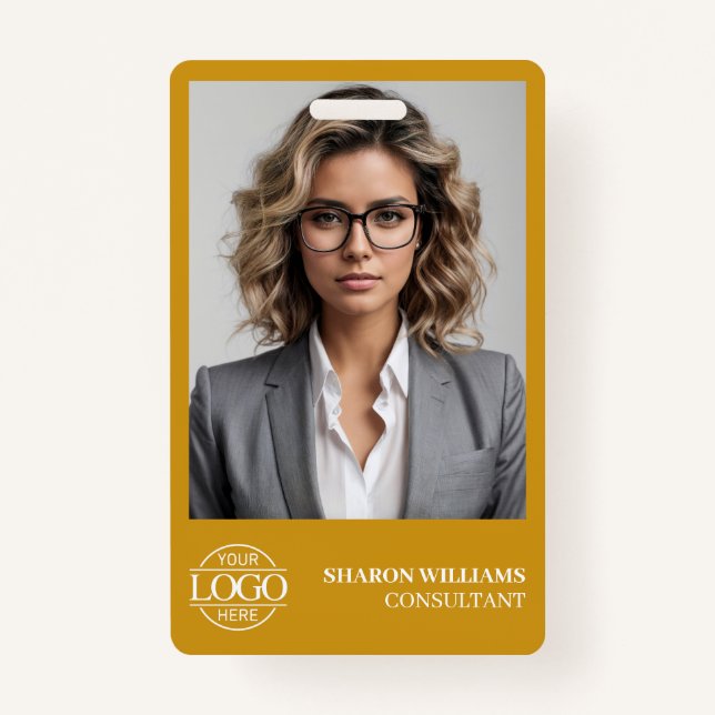 Tarjeta De Identificación Modern Mustard Yellow Employee Photo Company Logo (Anverso)
