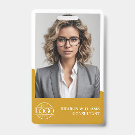 Tarjeta De Identificación Modern Mustard Yellow Employee Photo Company Logo