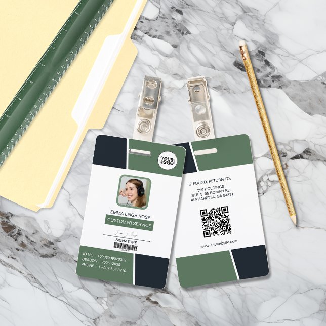 Tarjeta De Identificación Modern Muted Green Professional Employee Photo ID (Subido por el creador)