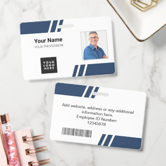 Tarjeta De Identificación Modern Navy Blue Custom Employee ID Badge