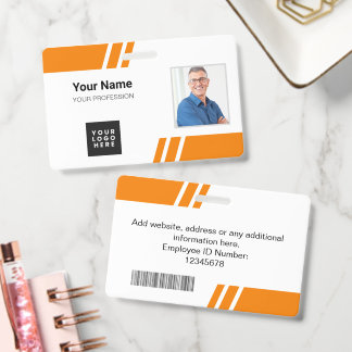 Tarjeta De Identificación Modern Orange Custom Employee ID Badge