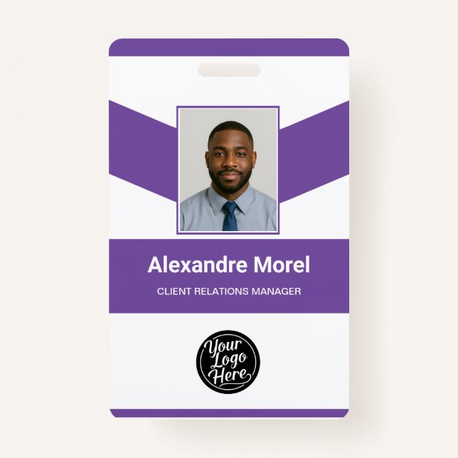 Tarjeta De Identificación Modern Purple Chevron Professional ID Badge (Anverso)