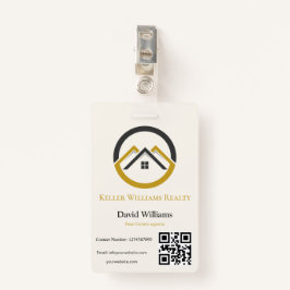 Tarjeta De Identificación Modern Real Estate white and gold custom logo 