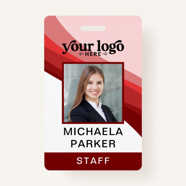 Tarjeta De Identificación Modern Red Business Logo Employee Photo ID Badge (Anverso)