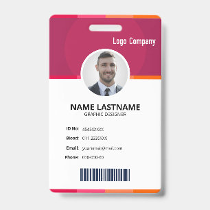 Tarjeta De Identificación Modern Red ID Identification Card Photo Badge