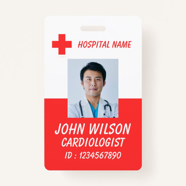 Tarjeta De Identificación Modern Red Nurse Photo ID Badge Template (Anverso)