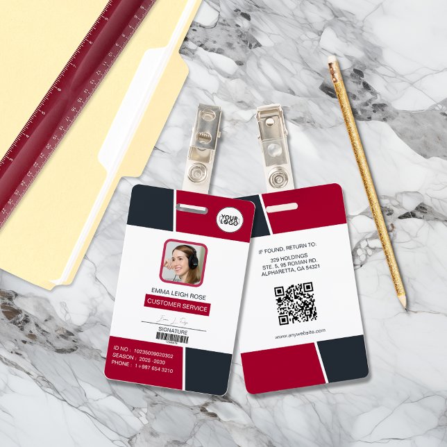 Tarjeta De Identificación Modern Red Professional Employee Photo ID (Subido por el creador)