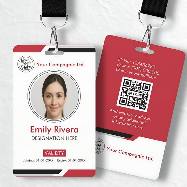 Tarjeta De Identificación Modern Red Professional Photo ID Card (Modern Red Professional Photo ID Card Badge)