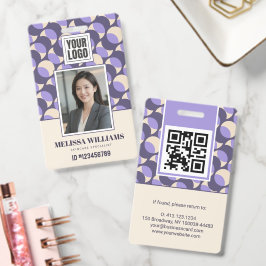 Tarjeta De Identificación Modern Retro Lavender Geometric Photo ID Badge