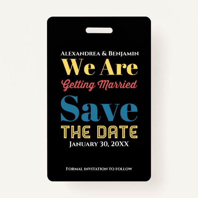 Tarjeta De Identificación Modern Save the Date Anunciation Card (Anverso)