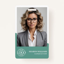 Tarjeta De Identificación Modern Teal Green Employee Photo Company Logo