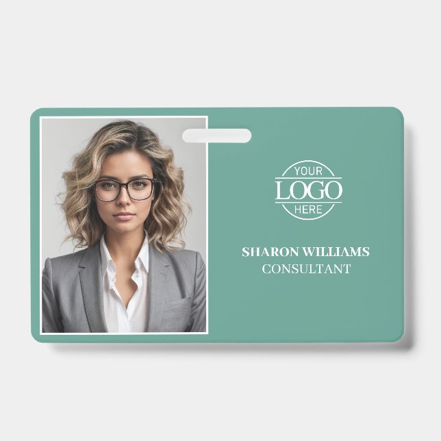 Tarjeta De Identificación Modern Teal Green Minimal Company Employee Photo (Parte frontal)