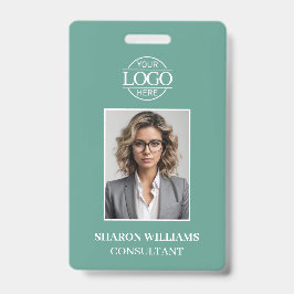 Tarjeta De Identificación Modern Teal Green Minimalist Employee Photo