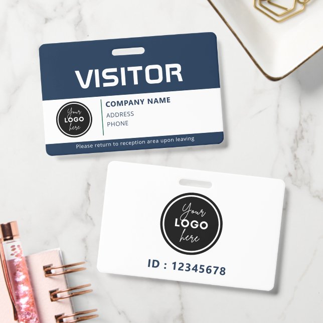 Tarjeta De Identificación Modern Visitor Pass ID Badge Blue (Oficina)