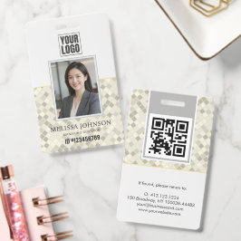 Tarjeta De Identificación Modern Yellow & Gray Geometric Photo ID Badge