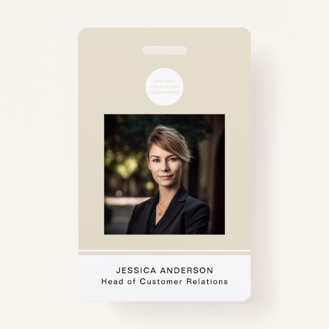 Tarjeta de identificación moderna Beige Logotipo m (Anverso)