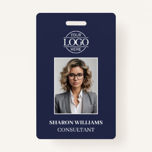 Tarjeta De Identificación Moderna foto de empleado Minimalista azul de la Ma