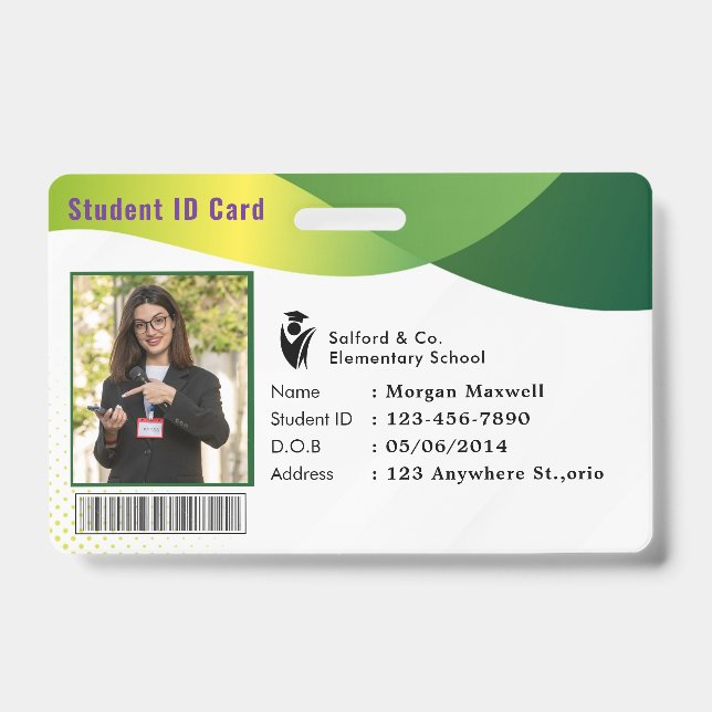 Tarjeta de identificación moderna para estudiantes (Parte frontal)