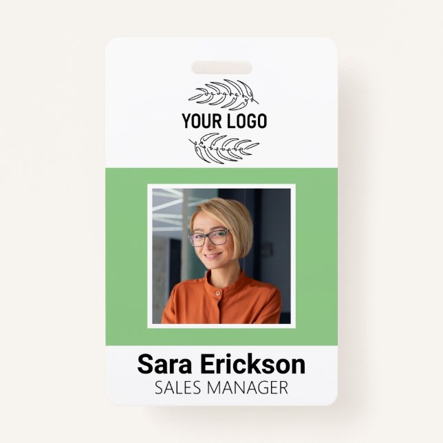 Tarjeta de identificación moderna verde Empleado Q (Anverso)