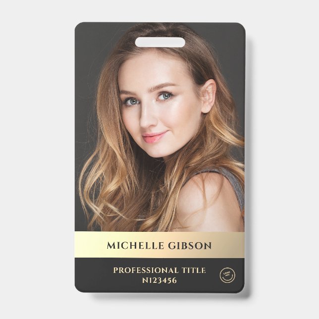 Tarjeta De Identificación Moderno Marketing Profesional Elegante Oro Negro (Parte frontal)