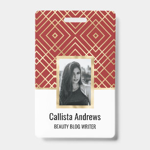 Tarjeta De Identificación Moderno patrón geométrico Art Deco rojo chino