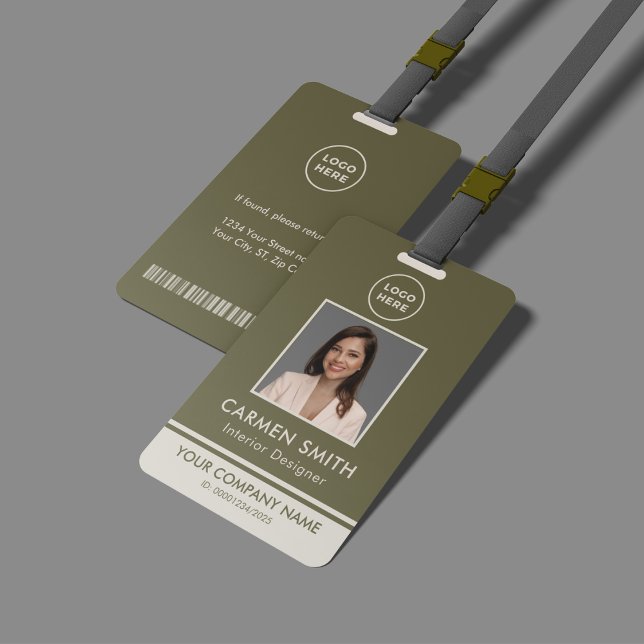 Tarjeta De Identificación Moderno Personalizado de lujo Olive Green con logo (Subido por el creador)