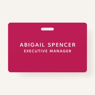 Tarjeta De Identificación Moderno Rosa profesional de estilo sencillo rojo