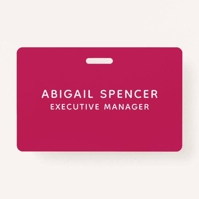 Tarjeta De Identificación Moderno Rosa profesional de estilo sencillo rojo (Anverso)