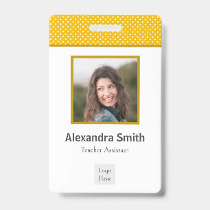 Tarjeta De Identificación Moderno Simple Amarillo Blanco Lunares Profesional