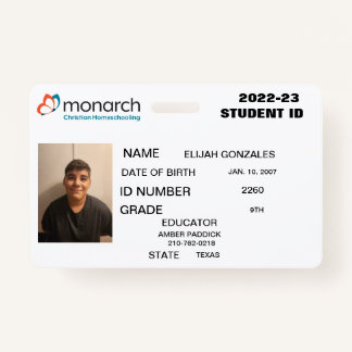 TARJETA DE IDENTIFICACIÓN MONARCH HOMESCHOOL ID 