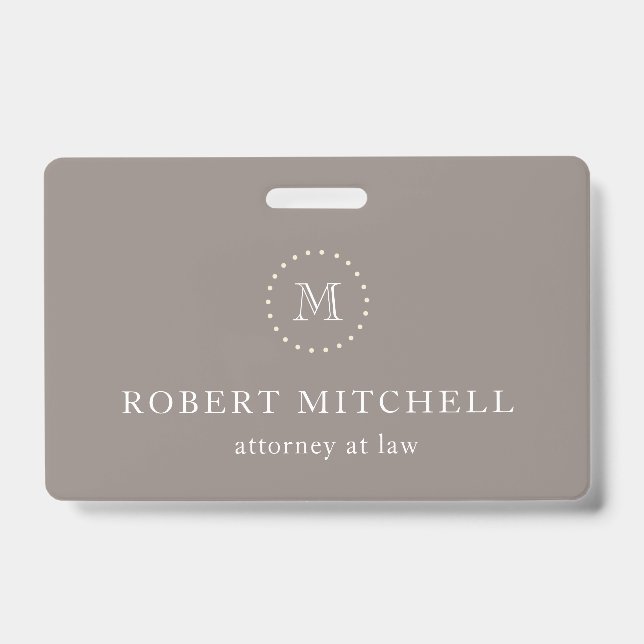 Tarjeta De Identificación Monograma Brown Elegant Professional Badge (Anverso)