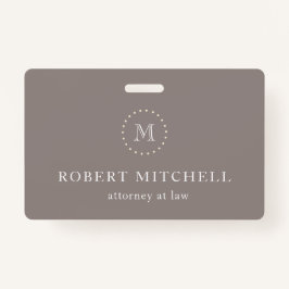 Tarjeta De Identificación Monograma Brown Elegant Professional Badge