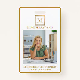 Tarjeta De Identificación Monograma comercial Cuadrado marco dorado Diamante