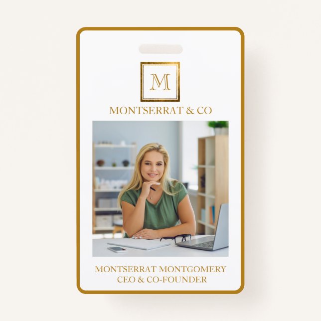 Tarjeta De Identificación Monograma comercial Cuadrado marco dorado Diamante (Anverso)