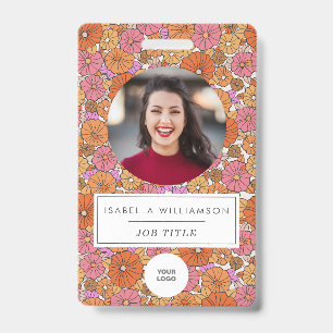 Tarjeta De Identificación Monograma de foto de empleado floral rosa boho col